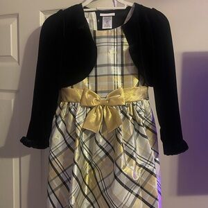 Bonnie Jean Elegant Plaid Dress with Gold Accents